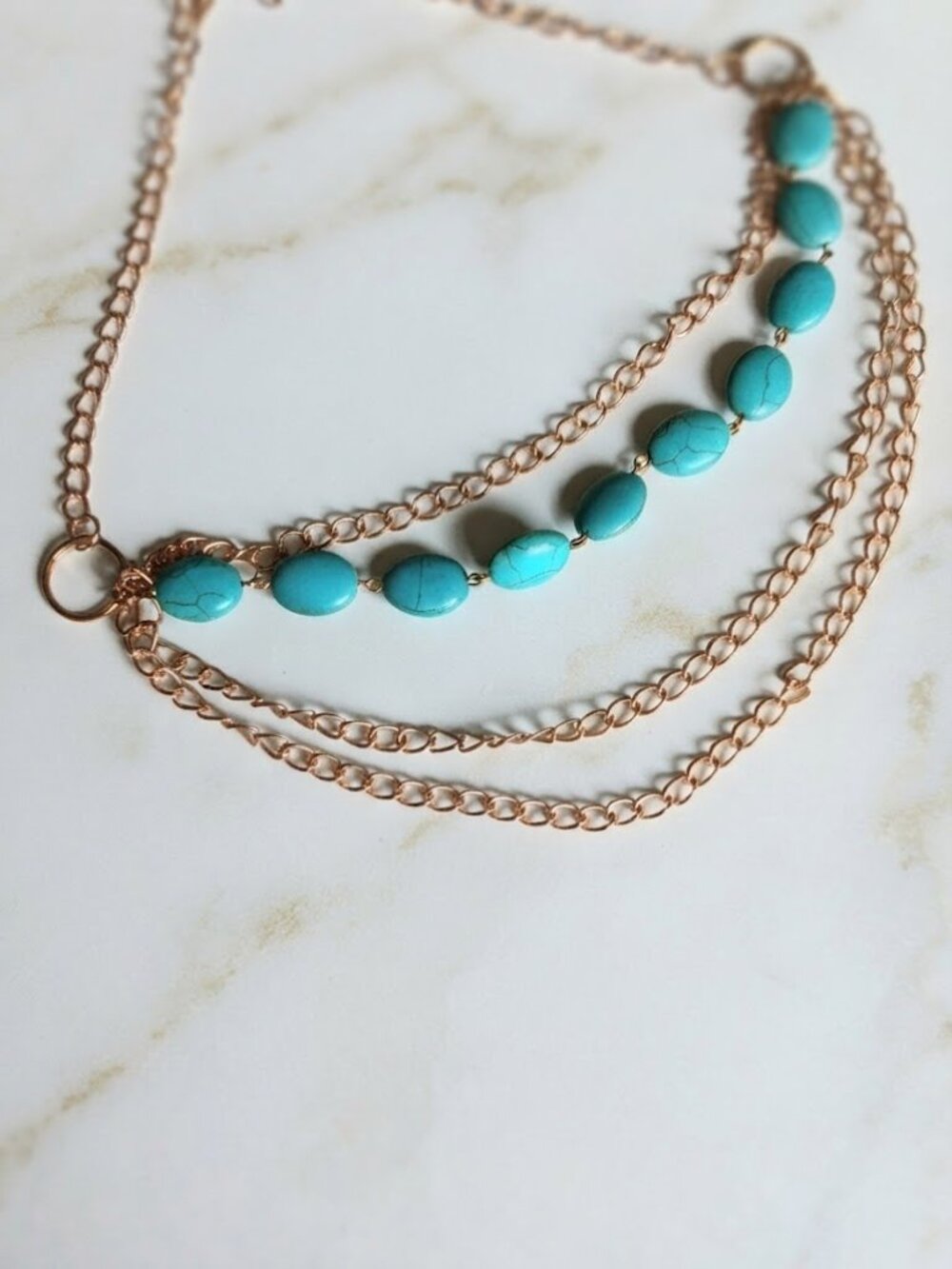 Teal Stone Chain Layered Necklace - Picture 2 of 4
